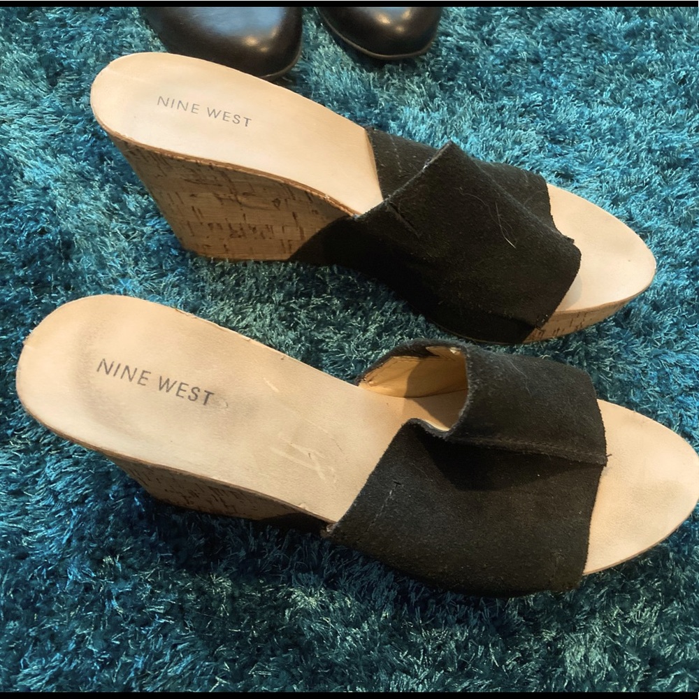 Simple black suede cork soled platform from Nine West